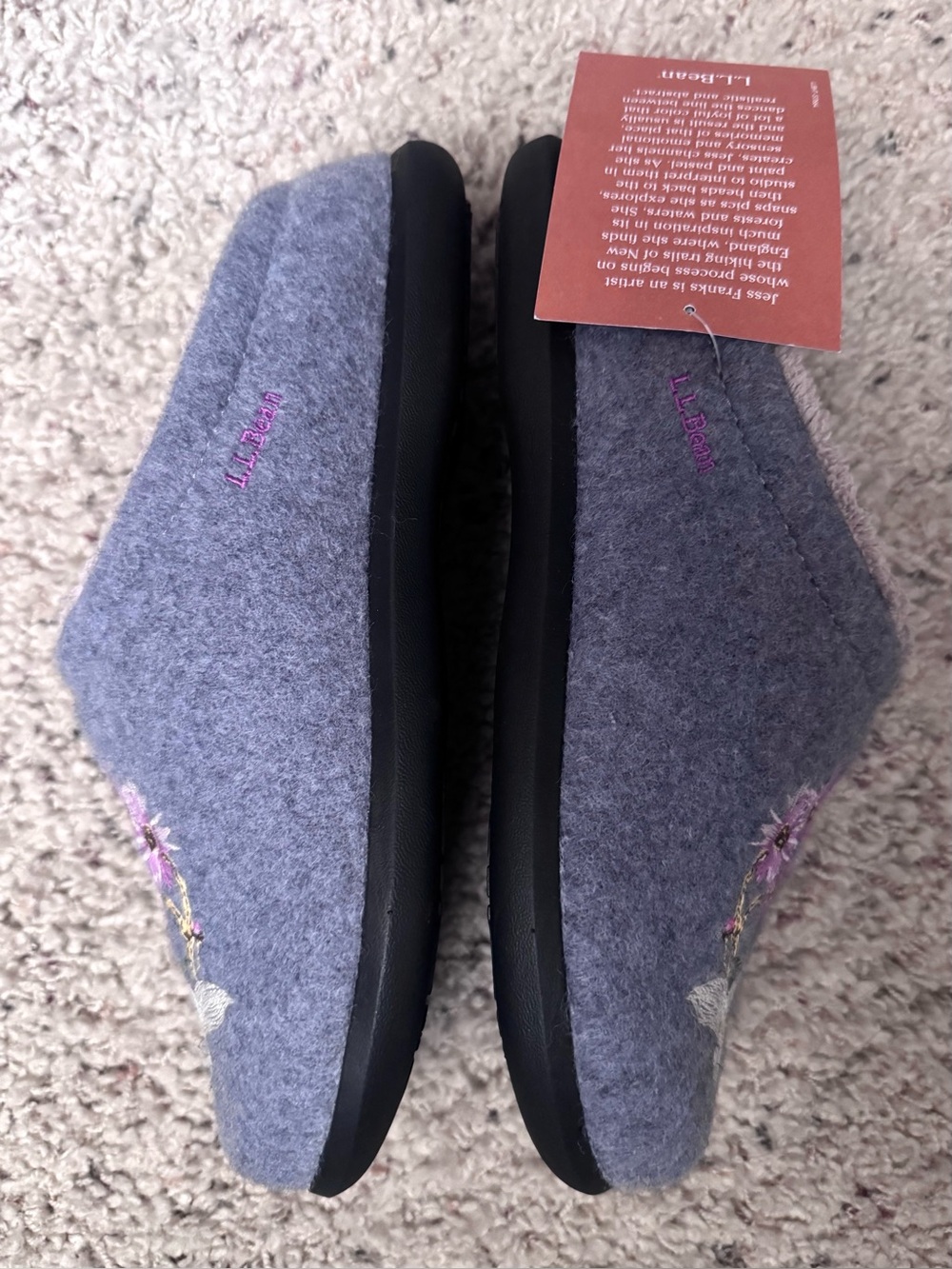 L.L Bean Daybreak Scuffs Jess Franks Wool Slipper Lavender Floral Size 9 NEW - Picture 5 of 8